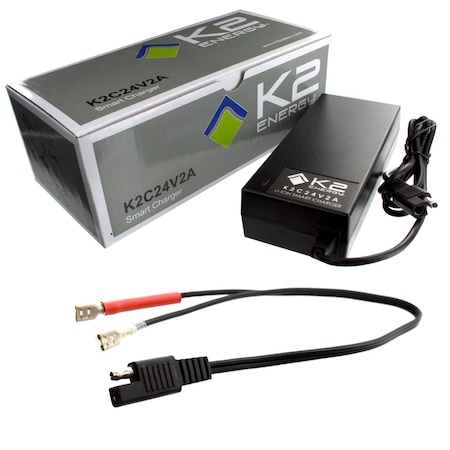 K2 Energy K2C24V2A 24V 2Ah LiFePO4 Charger with Faston 250 Connectors K2C24V2A02